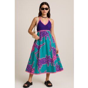 Vintage 1990s Jeanne Marc cat print festival halter dress